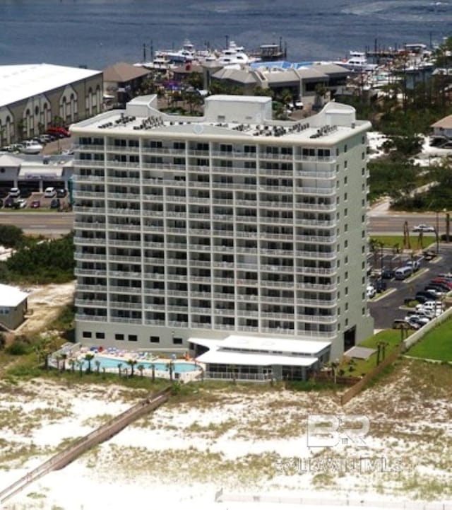 aerial view with a water view