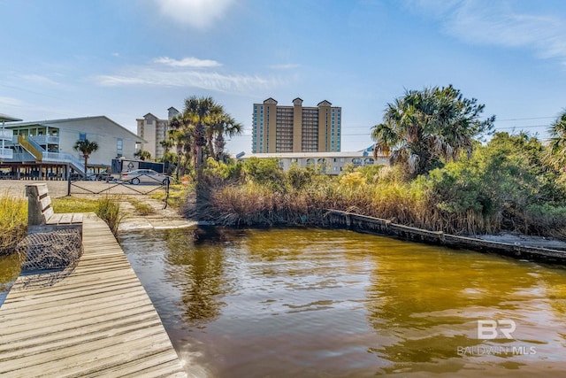 view of dock featuring a water view