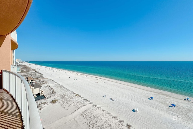 property view of water featuring a beach view