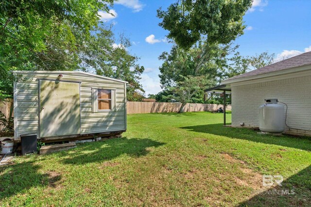 view of yard with a storage unit