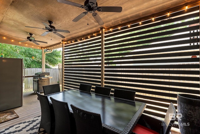 1116 Linlen Ave, Mobile, AL 36609 - view of patio with ceiling fan, outdoor dining area, a deck, and grilling area