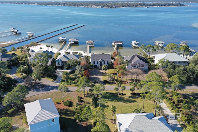 drone / aerial view featuring a water view