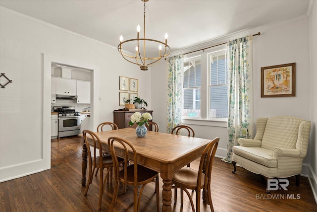 14 Macy Pl, Mobile, AL 36604 - dining area featuring ornamental molding, a chandelier, and dark wood-style flooring