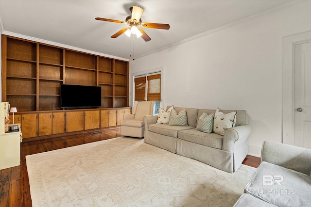 14 Macy Pl, Mobile, AL 36604 - living room featuring dark wood-type flooring, a ceiling fan, and crown molding