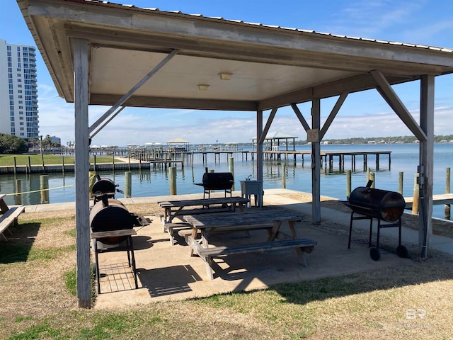 exterior space with a water view