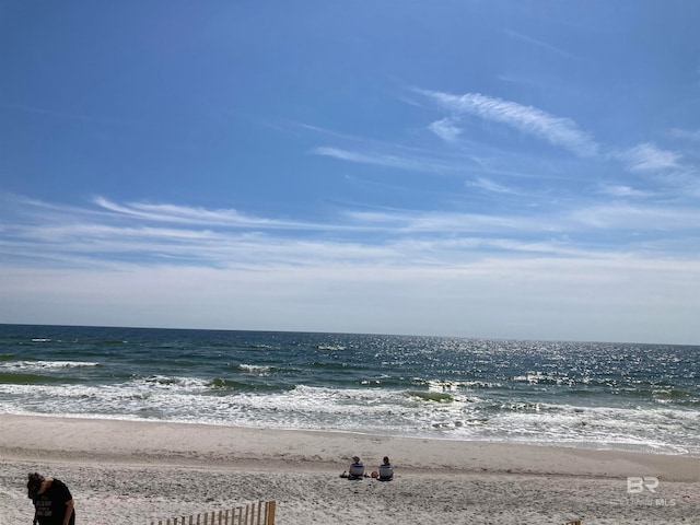 view of water feature with a beach view