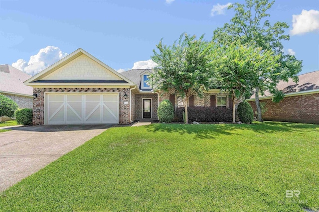 view of front of home featuring a front lawn and a garage