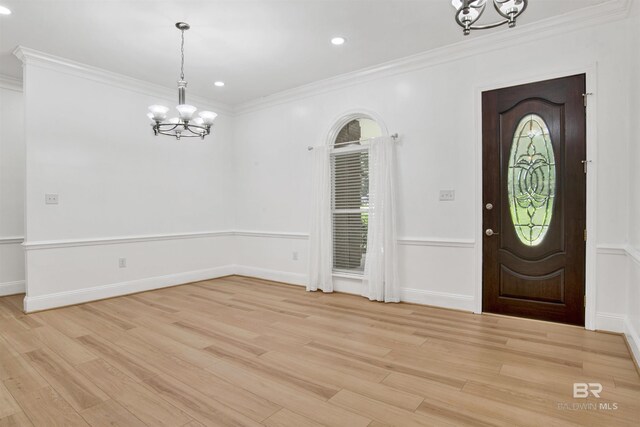 4340 Hamilton Oaks Ln, Mobile, AL 36695 - foyer with a chandelier, ornamental molding, light wood-style floors, and recessed lighting