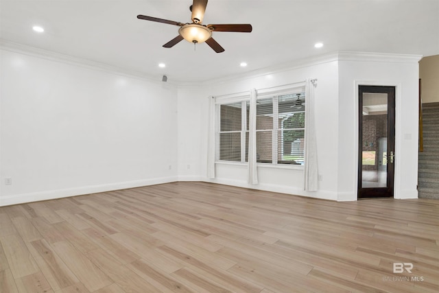 4340 Hamilton Oaks Ln, Mobile, AL 36695 - spare room with light wood-style flooring, a ceiling fan, crown molding, stairs, and recessed lighting