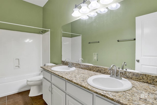 4340 Hamilton Oaks Ln, Mobile, AL 36695 - bathroom featuring washtub / shower combination, double vanity, tile patterned floors, and a chandelier
