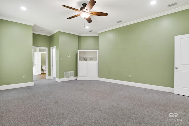 4340 Hamilton Oaks Ln, Mobile, AL 36695 - unfurnished bedroom with carpet flooring, crown molding, recessed lighting, ensuite bathroom, and ceiling fan