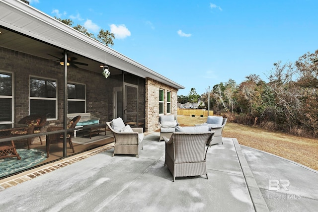 view of patio featuring an outdoor living space and ceiling fan