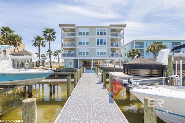 view of dock with a water view