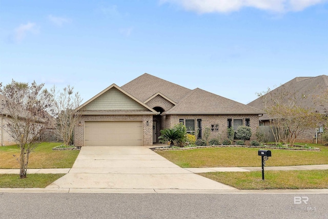 view of front facade with a front yard and a garage