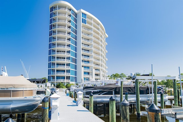 dock area featuring a water view