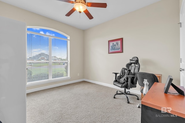 9194 Labrador Trl, Theodore, AL 36582 - carpeted home office featuring baseboards and ceiling fan