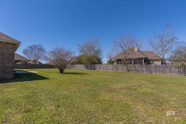 view of yard with a fenced backyard