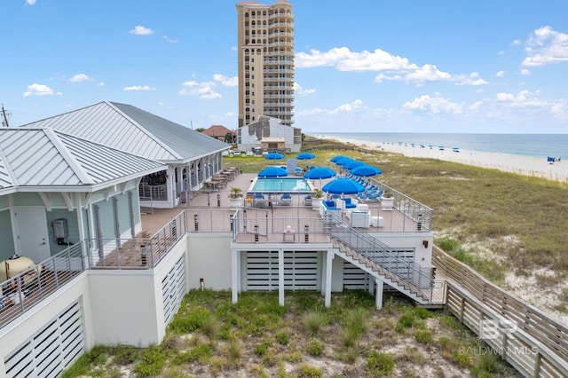 exterior space with a view of the beach and a water view