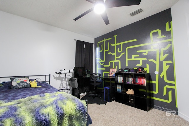 bedroom featuring carpet flooring and ceiling fan