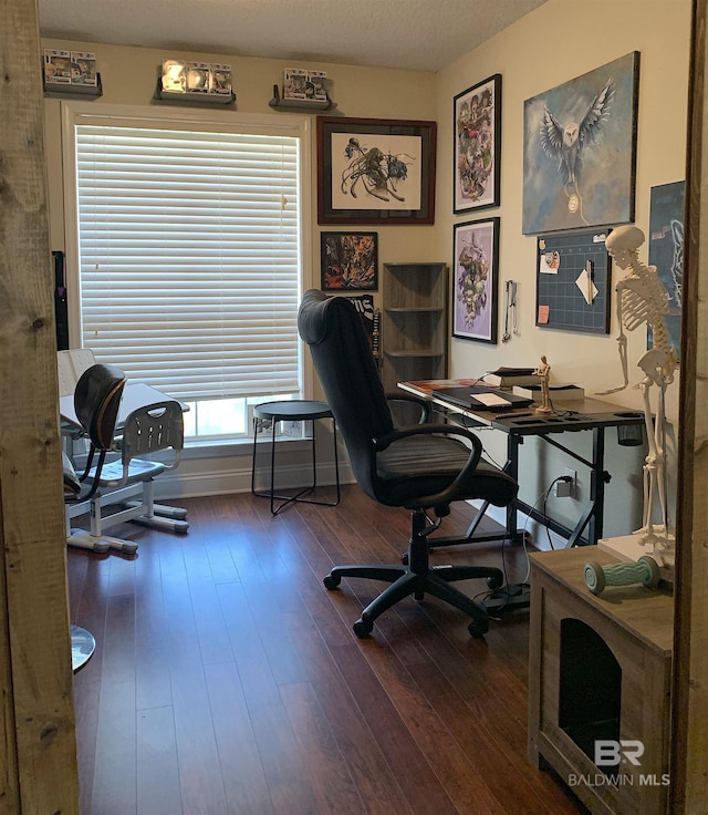 home office featuring dark wood finished floors