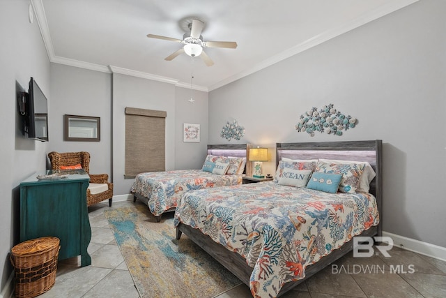 25494 Perdido Beach Blvd Unit 2005, Orange Beach, AL 36561 - tiled bedroom featuring crown molding, baseboards, and a ceiling fan
