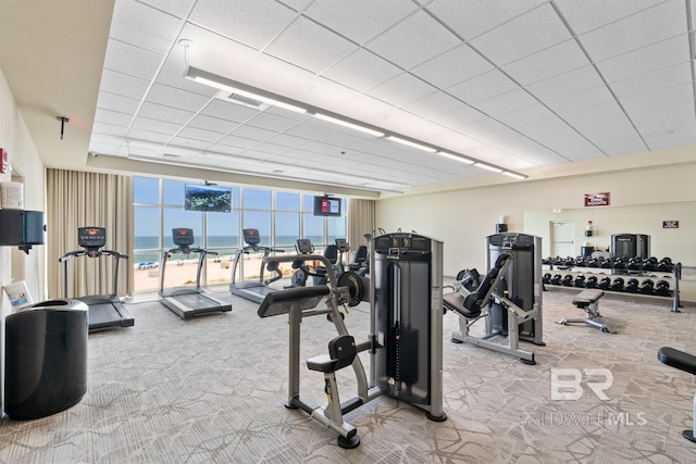 25494 Perdido Beach Blvd Unit 2005, Orange Beach, AL 36561 - workout area with visible vents, carpet, and a drop ceiling