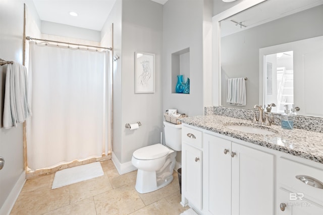 5781 State Highway 180 Unit 6020, Gulf Shores, AL 36542 - bathroom featuring tile patterned floors, vanity, toilet, and curtained shower