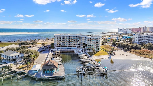 drone / aerial view featuring a water view