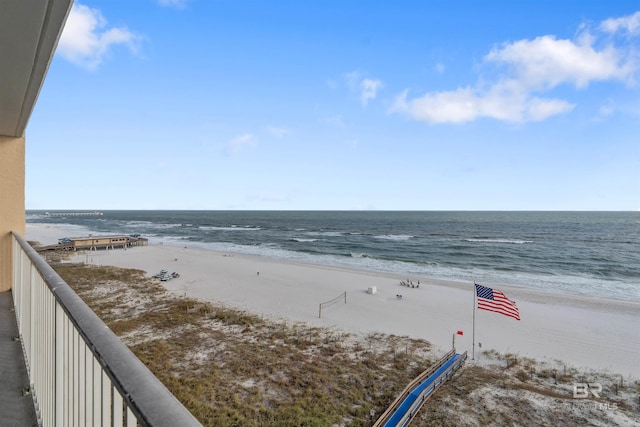 view of water feature with a view of the beach