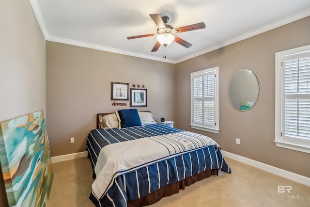 bedroom featuring multiple windows, baseboards, and carpet floors