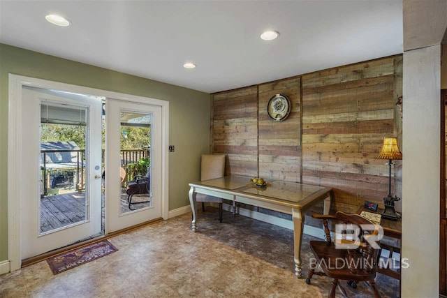 interior space with wooden walls