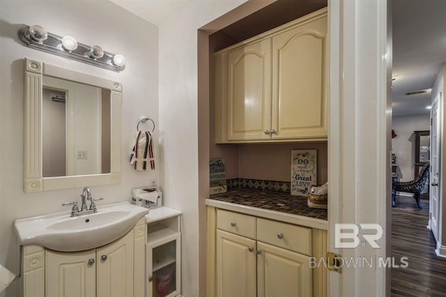 bathroom featuring tasteful backsplash and vanity