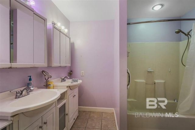 bathroom featuring tile patterned flooring, vanity, and bathing tub / shower combination