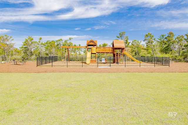 view of playground featuring a yard