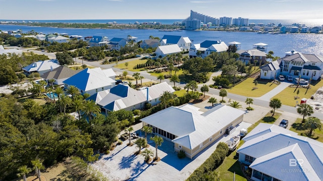 aerial view with a water view