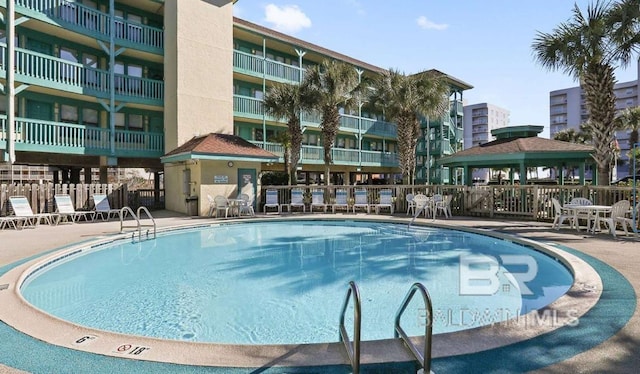 view of pool with a gazebo