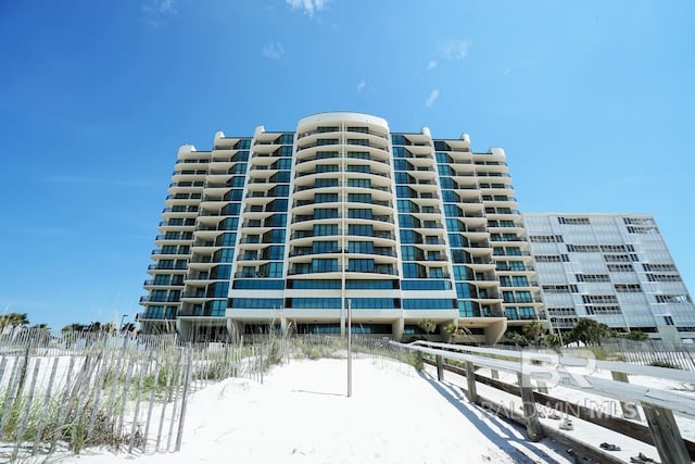 view of snow covered building