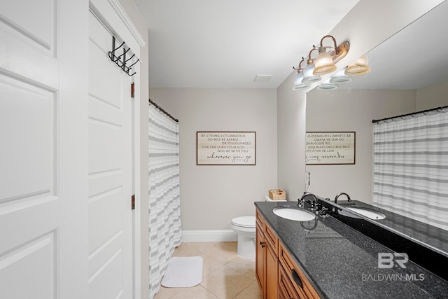 bathroom with vanity, toilet, and tile patterned floors