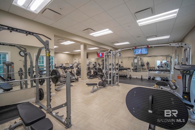 gym with a drop ceiling