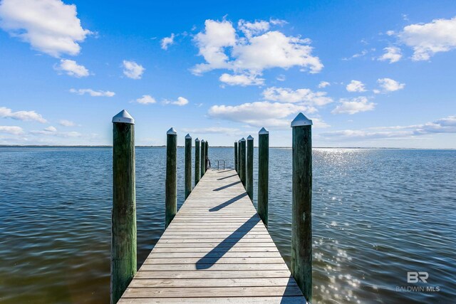 view of dock with a water view