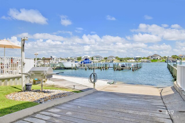 dock area with a water view