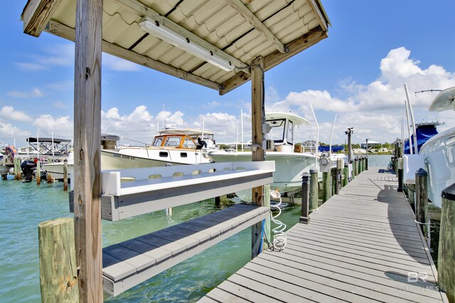 view of dock with a water view