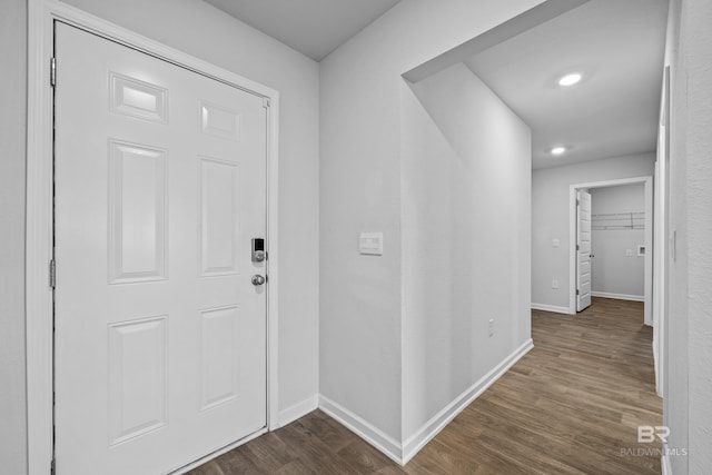 foyer with dark hardwood / wood-style floors