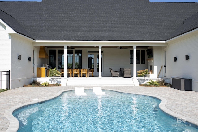 21767 Gallery Blvd, Fairhope, AL 36532 - swimming pool featuring a patio, a ceiling fan, and french doors