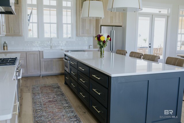 21767 Gallery Blvd, Fairhope, AL 36532 - kitchen featuring stainless steel appliances, a sink, wall chimney exhaust hood, and healthy amount of natural light