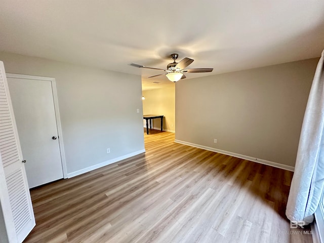 spare room featuring light hardwood / wood-style floors and ceiling fan