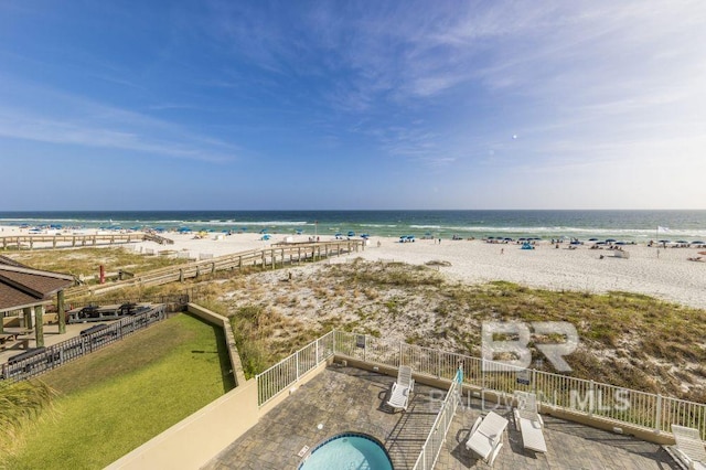 view of water feature featuring a view of the beach