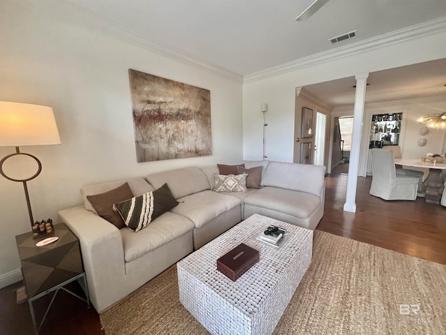 18175 Scenic Highway 98 Unit 12, Fairhope, AL 36532 - living area featuring ornamental molding, wood finished floors, and decorative columns