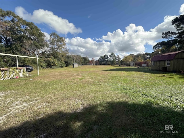 view of yard with a storage unit