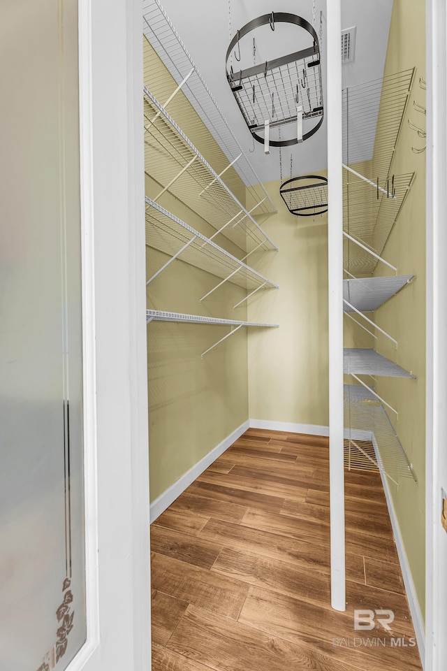 walk in closet featuring wood finished floors and visible vents